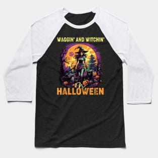 Waggin' & Witchin' Dog on Halloween Baseball T-Shirt